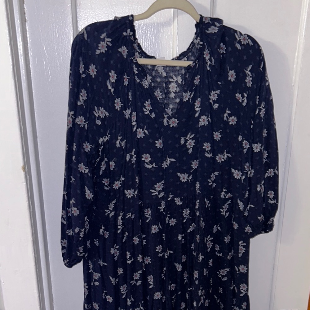 Old Navy Floral Navy Blue V Neck Midi Dress